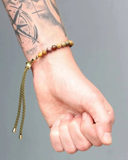 18K Gold Plated Gemstone Black String Bracelet - Tiger Eye - Bee my Gift