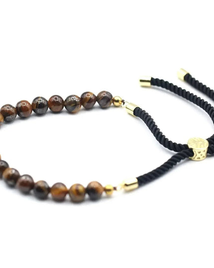 18K Gold Plated Gemstone Black String Bracelet - Tiger Eye - Bee my Gift
