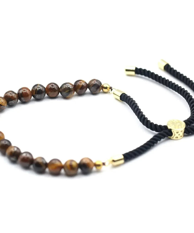 18K Gold Plated Gemstone Black String Bracelet - Tiger Eye - Bee my Gift