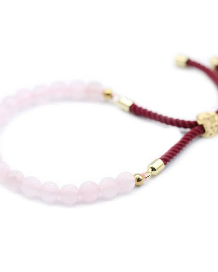 18K Gold Plated Gemstone Bordeaux String Bracelet - Rose Quartz - Bee my Gift