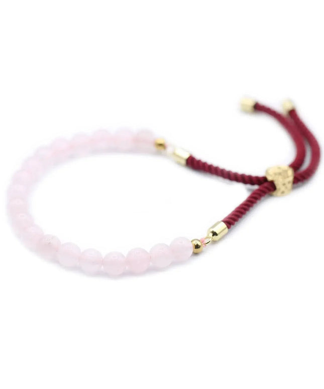 18K Gold Plated Gemstone Bordeaux String Bracelet - Rose Quartz - Bee my Gift