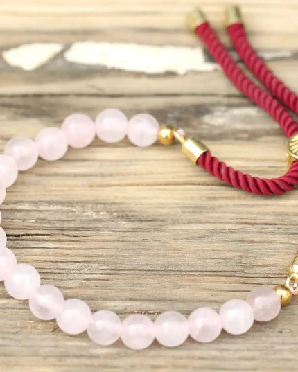 18K Gold Plated Gemstone Bordeaux String Bracelet - Rose Quartz - Bee my Gift