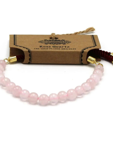18K Gold Plated Gemstone Bordeaux String Bracelet - Rose Quartz - Bee my Gift