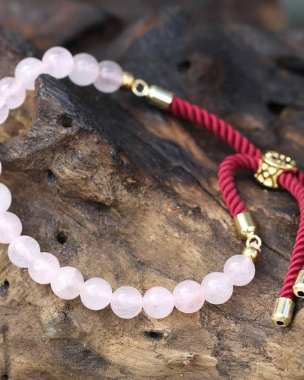 18K Gold Plated Gemstone Bordeaux String Bracelet - Rose Quartz - Bee my Gift