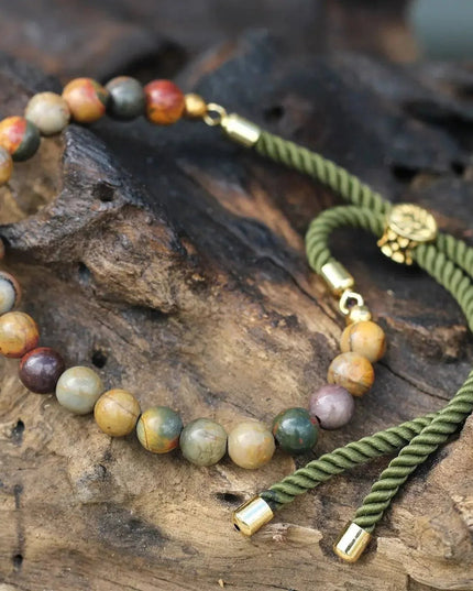 18K Gold Plated Gemstone Moss String Bracelet - Picasso Jasper - Bee my Gift