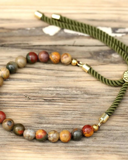 18K Gold Plated Gemstone Moss String Bracelet - Picasso Jasper - Bee my Gift