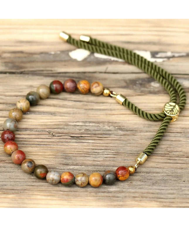 18K Gold Plated Gemstone Moss String Bracelet - Picasso Jasper - Bee my Gift