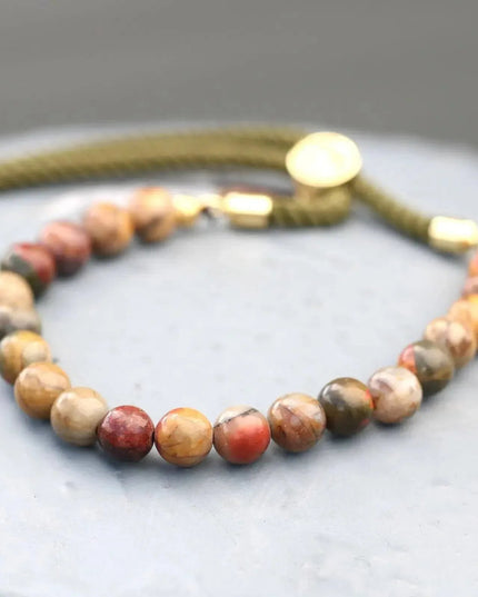 18K Gold Plated Gemstone Moss String Bracelet - Picasso Jasper - Bee my Gift