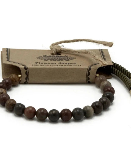 18K Gold Plated Gemstone Moss String Bracelet - Picasso Jasper - Bee my Gift
