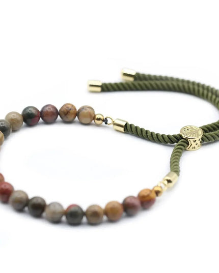 18K Gold Plated Gemstone Moss String Bracelet - Picasso Jasper - Bee my Gift