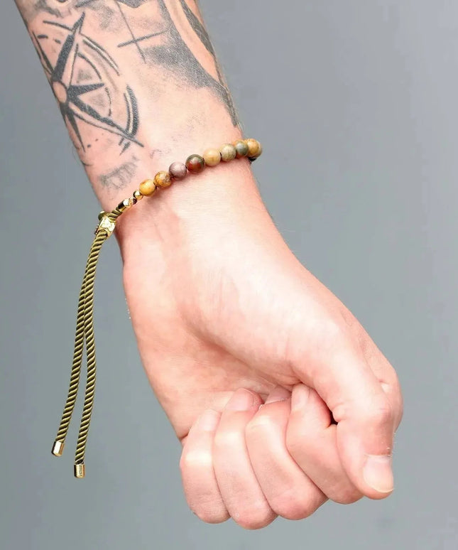 18K Gold Plated Gemstone Moss String Bracelet - Picasso Jasper - Bee my Gift