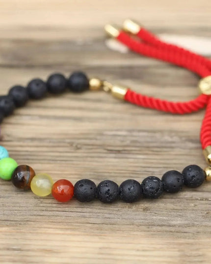 18K Gold Plated Gemstone Royal String Bracelet - Lava Stone Chakra - Bee my Gift