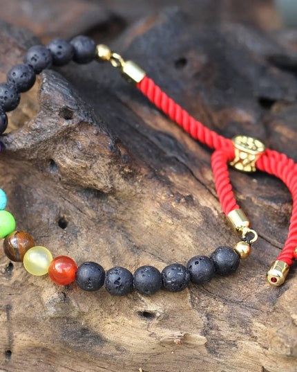 18K Gold Plated Gemstone Royal String Bracelet - Lava Stone Chakra - Bee my Gift