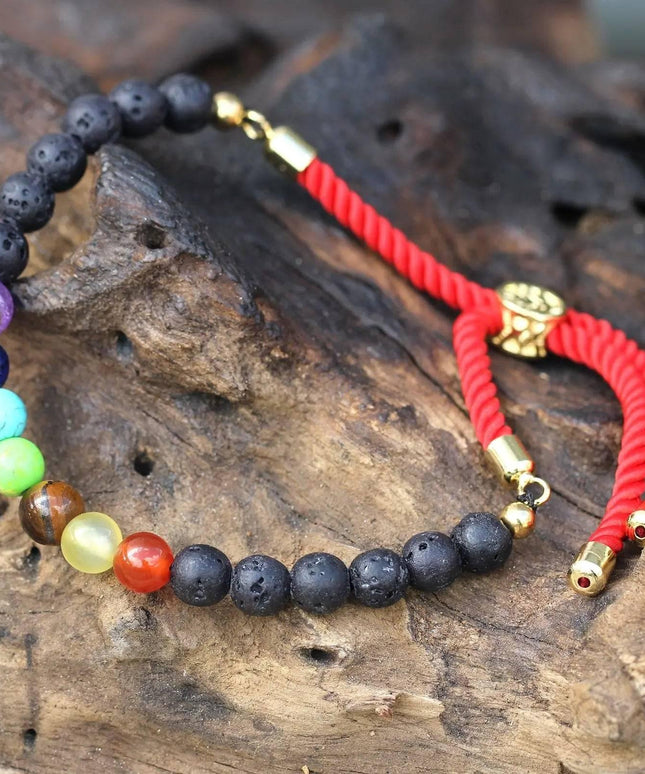 18K Gold Plated Gemstone Royal String Bracelet - Lava Stone Chakra - Bee my Gift