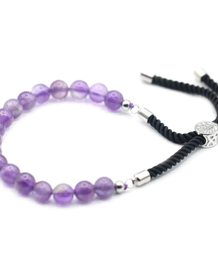 925 Silver Plated Gemstone Black String Bracelet - Amethyst - Bee my Gift