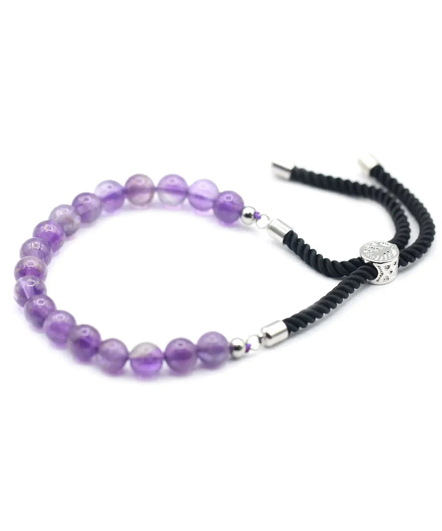 925 Silver Plated Gemstone Black String Bracelet - Amethyst - Bee my Gift