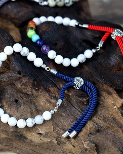 925 Silver Plated Gemstone Charcoal String Bracelet - Dalmation Jasper - Bee my Gift