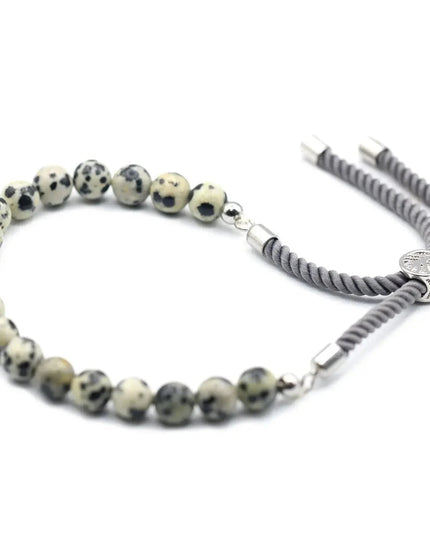 925 Silver Plated Gemstone Charcoal String Bracelet - Dalmation Jasper - Bee my Gift