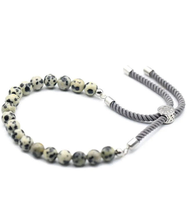 925 Silver Plated Gemstone Charcoal String Bracelet - Dalmation Jasper - Bee my Gift