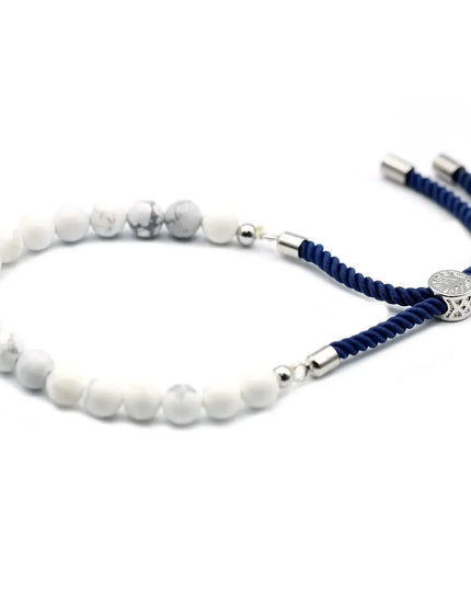 925 Silver Plated Gemstone Navy String Bracelet - White Howlite - Bee my Gift
