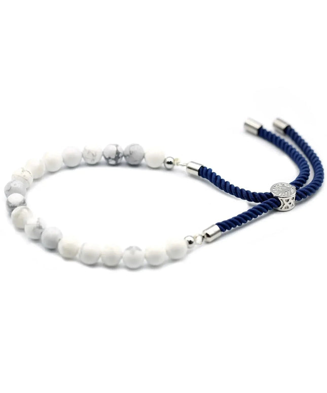 925 Silver Plated Gemstone Navy String Bracelet - White Howlite - Bee my Gift