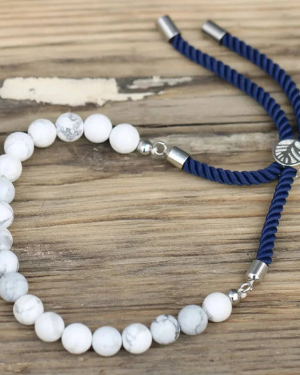 925 Silver Plated Gemstone Navy String Bracelet - White Howlite - Bee my Gift