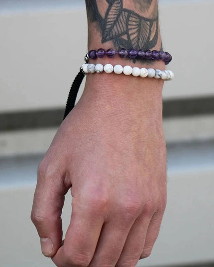 925 Silver Plated Gemstone Navy String Bracelet - White Howlite - Bee my Gift