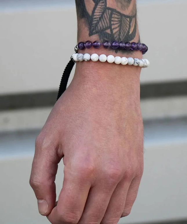 925 Silver Plated Gemstone Navy String Bracelet - White Howlite - Bee my Gift