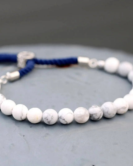 925 Silver Plated Gemstone Navy String Bracelet - White Howlite - Bee my Gift