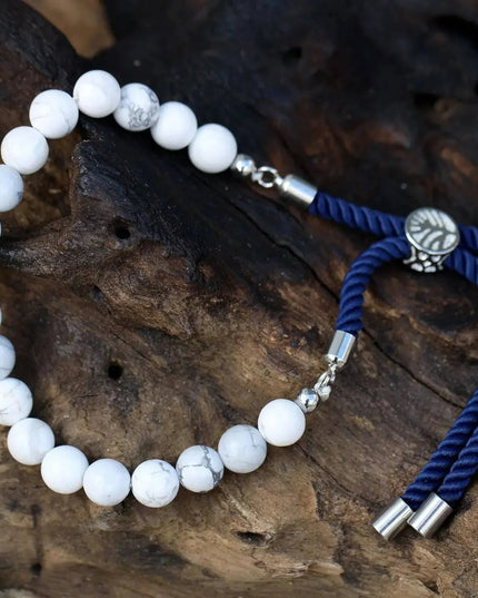 925 Silver Plated Gemstone Navy String Bracelet - White Howlite - Bee my Gift