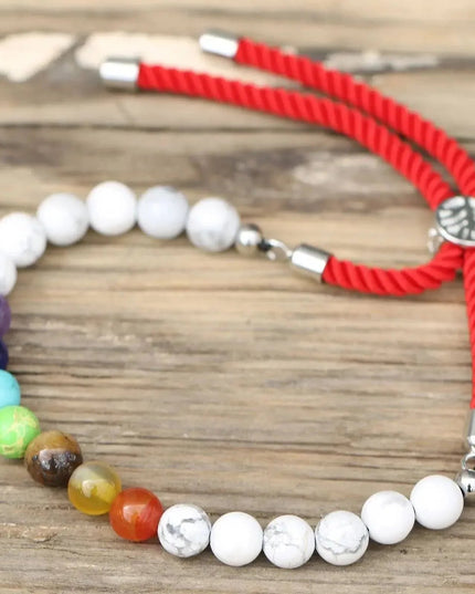 925 Silver Plated Gemstone Royal Red String Bracelet - White Howlite Chakra - Bee my Gift
