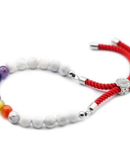 925 Silver Plated Gemstone Royal Red String Bracelet - White Howlite Chakra - Bee my Gift