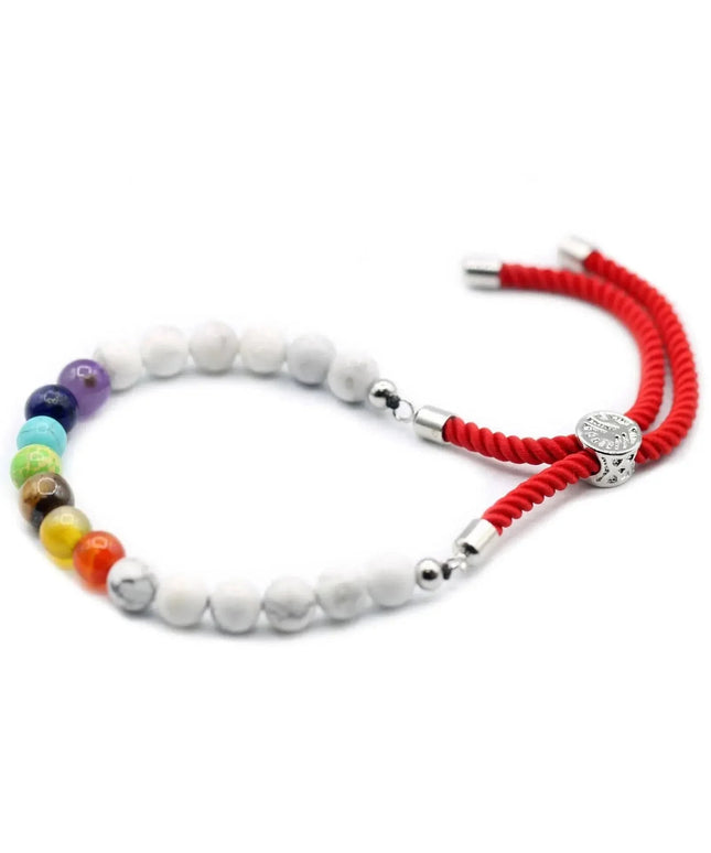 925 Silver Plated Gemstone Royal Red String Bracelet - White Howlite Chakra - Bee my Gift