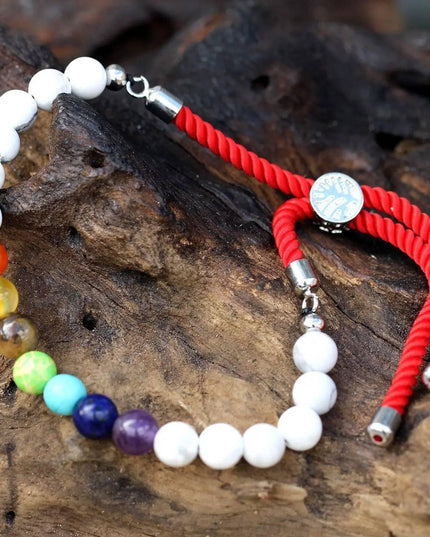 925 Silver Plated Gemstone Royal Red String Bracelet - White Howlite Chakra - Bee my Gift