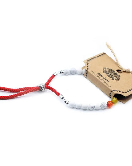 925 Silver Plated Gemstone Royal Red String Bracelet - White Howlite Chakra - Bee my Gift