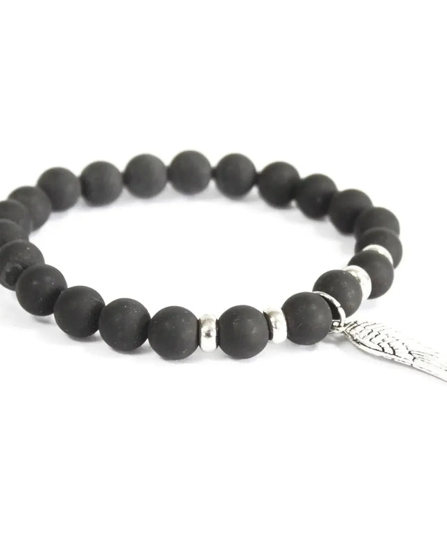 Angel Wing / Black Agate - Gemstone Bracelet - Bee my Gift