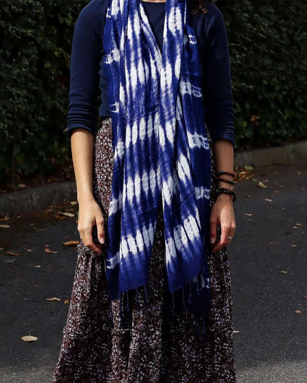 Boho Java Art Stole/Scarf - Indigo Stripes - 62x200cm - Bee my Gift
