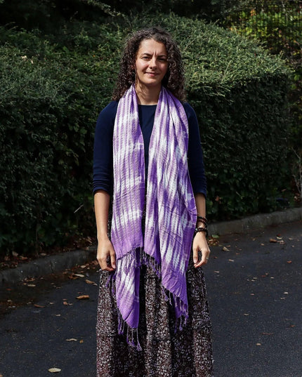 Boho Java Art Stole/Scarf - Lavender Stripes & Motiff - 62x200cm - Bee my Gift