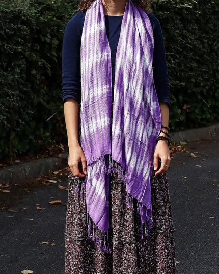 Boho Java Art Stole/Scarf - Lavender Stripes & Motiff - 62x200cm - Bee my Gift