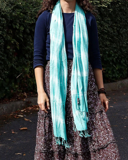 Boho Java Art Stole/Scarf - Teal Stripes & Motiff - 62x200cm - Bee my Gift