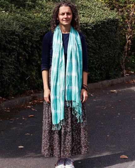 Boho Java Art Stole/Scarf - Teal Stripes & Motiff - 62x200cm - Bee my Gift