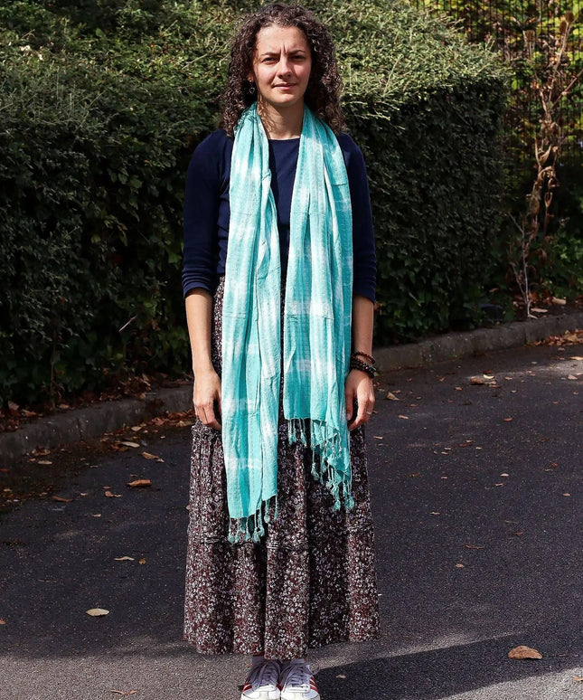 Boho Java Art Stole/Scarf - Teal Stripes & Motiff - 62x200cm - Bee my Gift