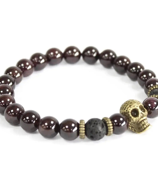 Bronze Skull / Blood Stone - Gemstone Bracelet - Bee my Gift