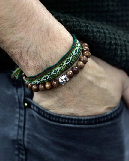 Brown Beads & Buddah Bangle - Bee my Gift