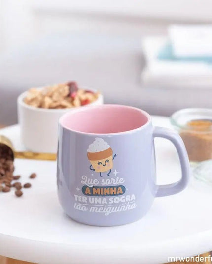 Caneca - "Que sorte a minha ter uma sogra tão meiguinha!" By Mr Wonderful - Bee my Gift