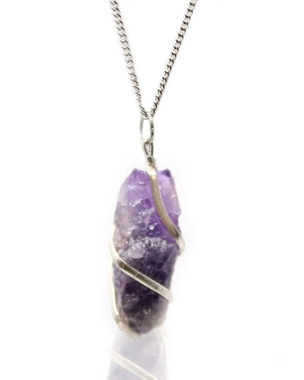 Cascade Wrapped Gemstone Necklace - Rough Amethyst - Bee my Gift