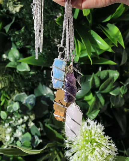 Cascade Wrapped Gemstone Necklace - Rough Amethyst - Bee my Gift
