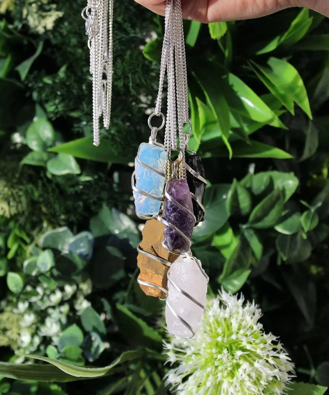 Cascade Wrapped Gemstone Necklace - Rough Amethyst - Bee my Gift