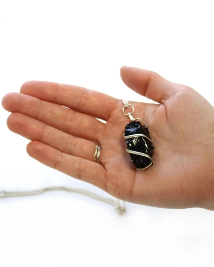 Cascade Wrapped Gemstone Necklace - Rough Black Onyx - Bee my Gift