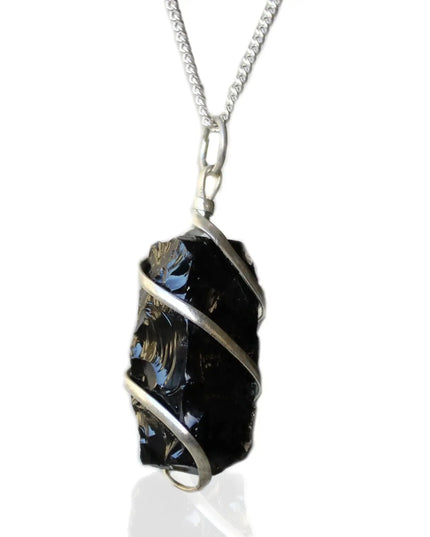 Cascade Wrapped Gemstone Necklace - Rough Black Onyx - Bee my Gift
